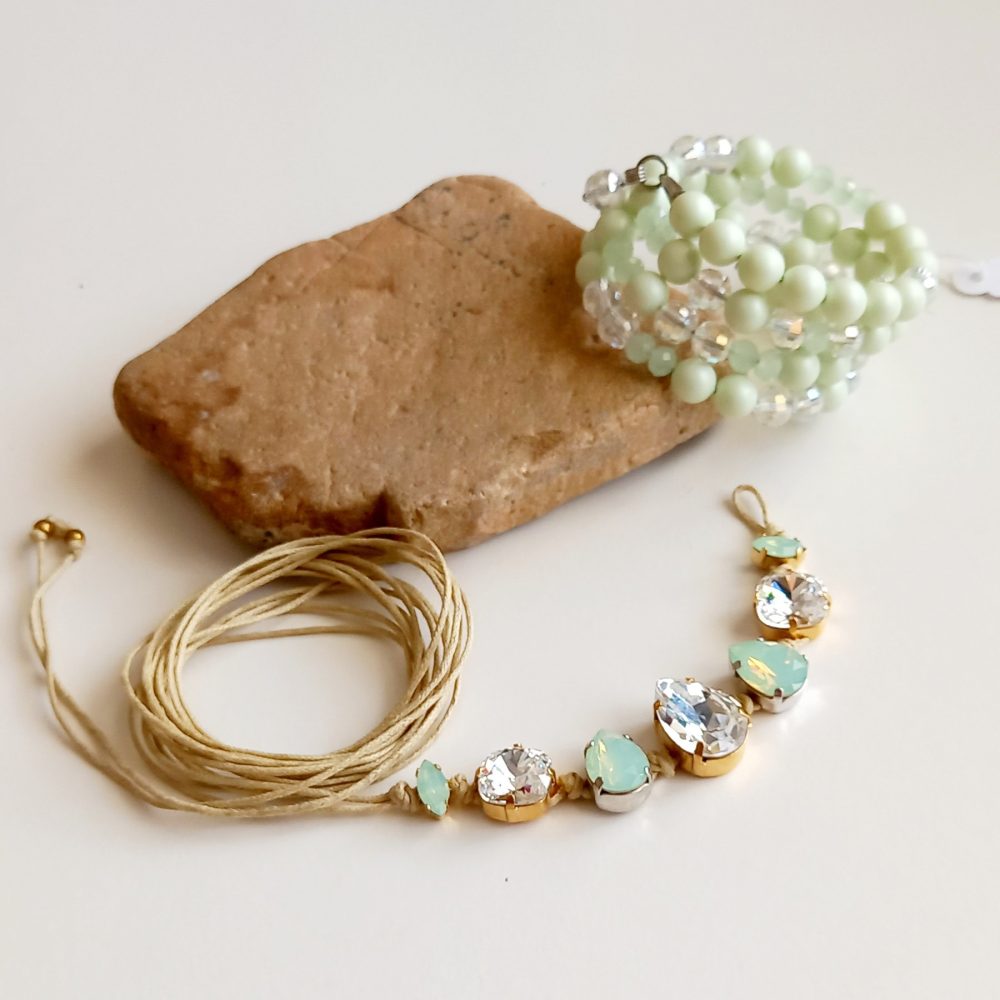 set de pulseras cristal & perla